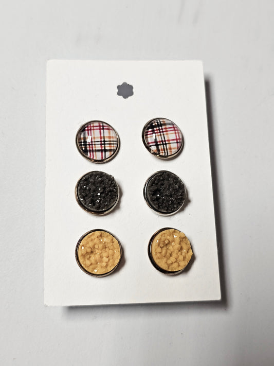 Plaid Fall Druzy Stud Set