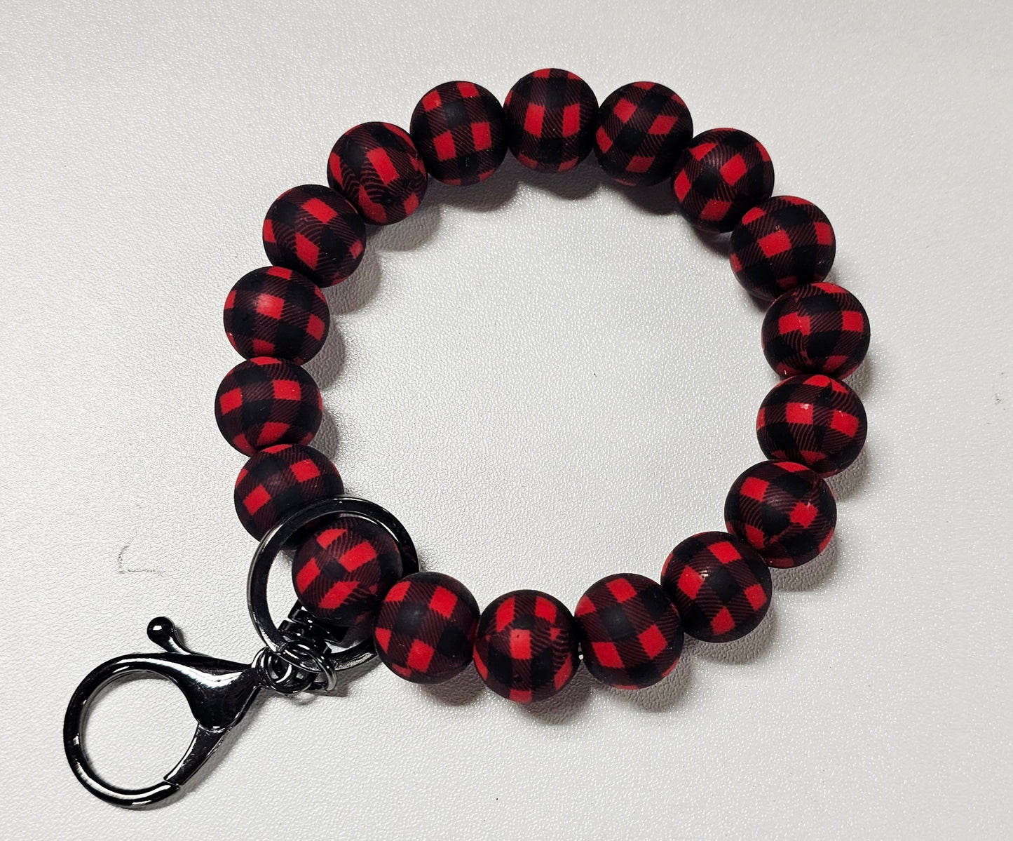 Red Buffalo Plaid Beaded Wristlet