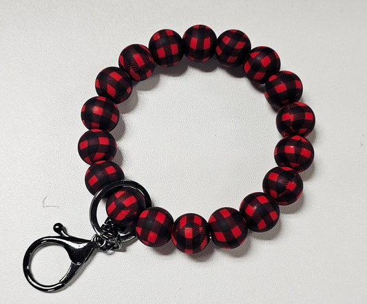 Red Buffalo Plaid Beaded Wristlet