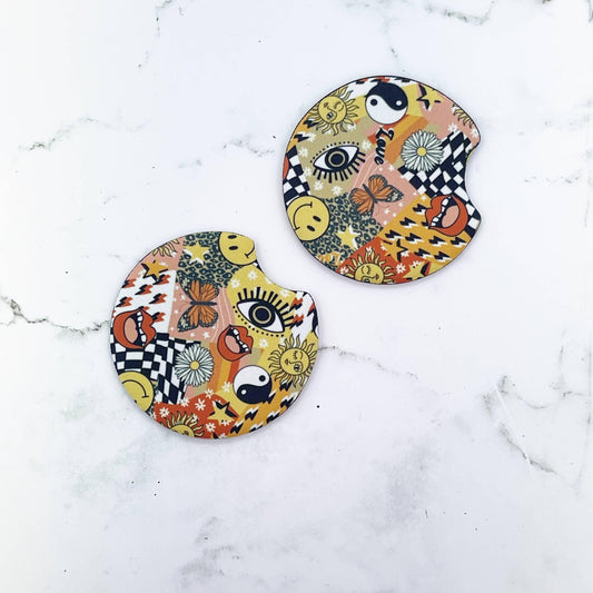 Orange Retro Collage Style Car Coaster Set - Simply Graced Mama