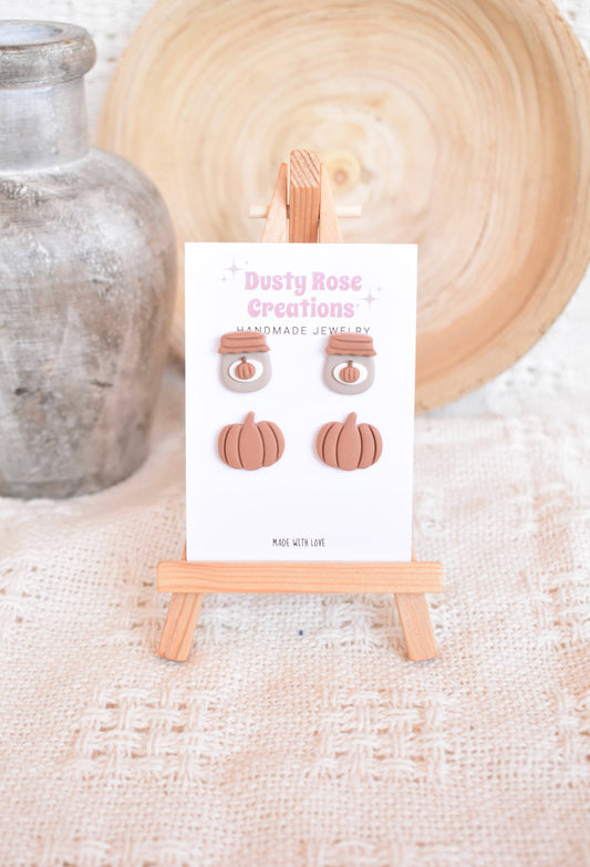 Pumpkin Spice Stud Earrings Set