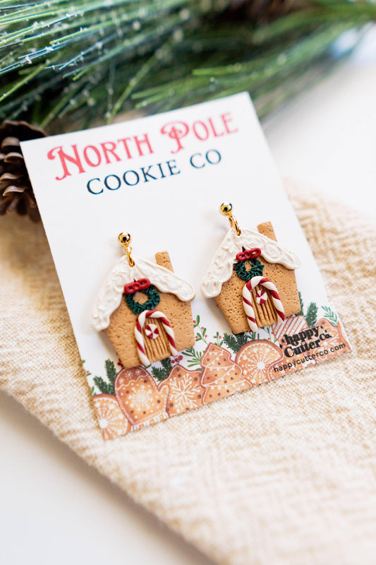 Cute Christmas Earrings | Gingerbread House Clay Earrings: Ball Post - Simply Graced Mama