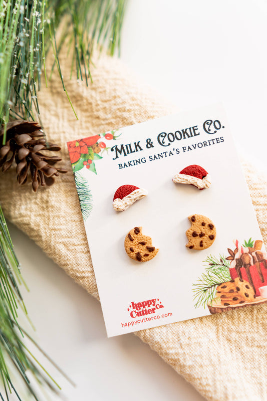 Santa's Milk and Cookies Christmas Stud Earring Set