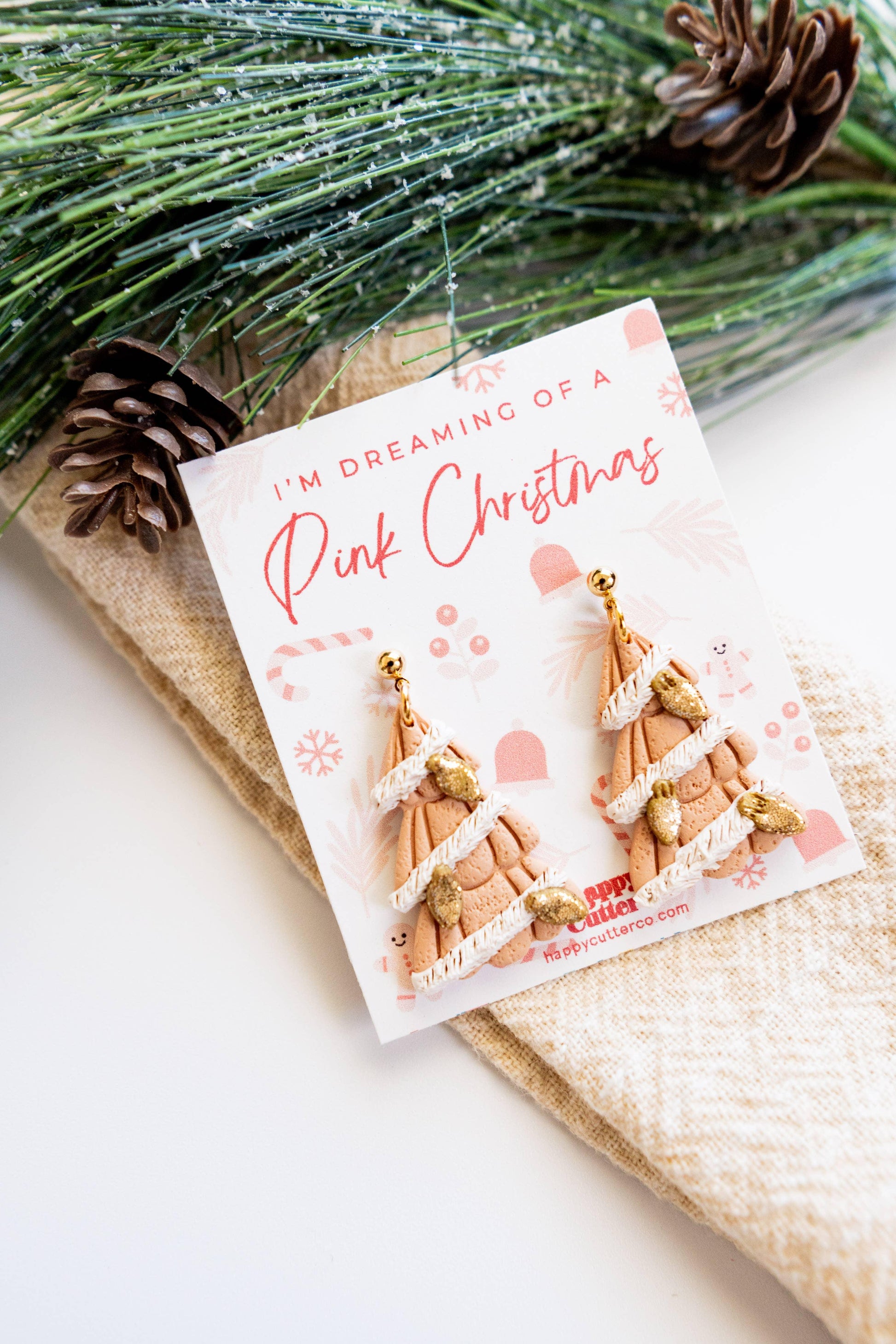 Pink Christmas | Whimsical Pink Christmas Tree Clay Earrings: Ball Post - Simply Graced Mama