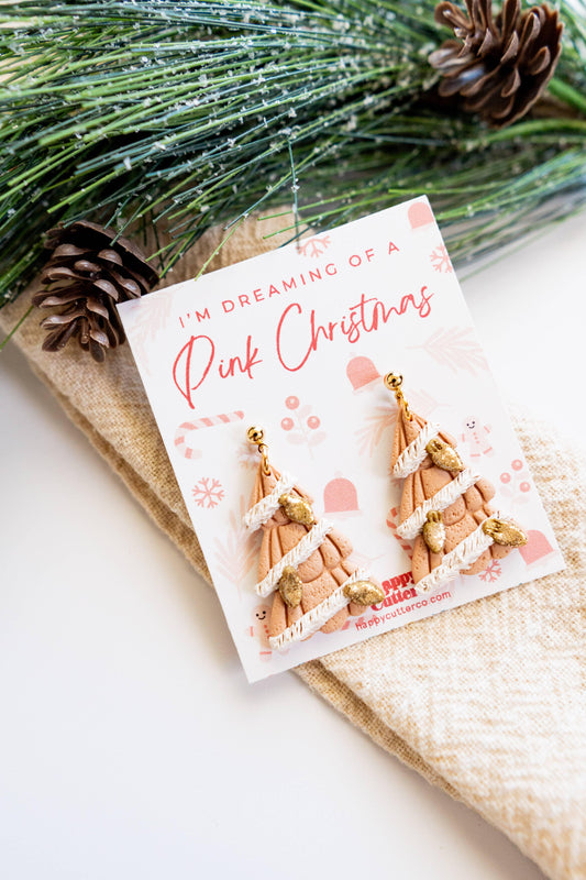 Pink Christmas | Whimsical Pink Christmas Tree Clay Earrings: Ball Post - Simply Graced Mama