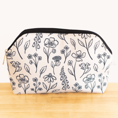 Ivory Pressed Floral Zipper Pouch - Simply Graced Mama